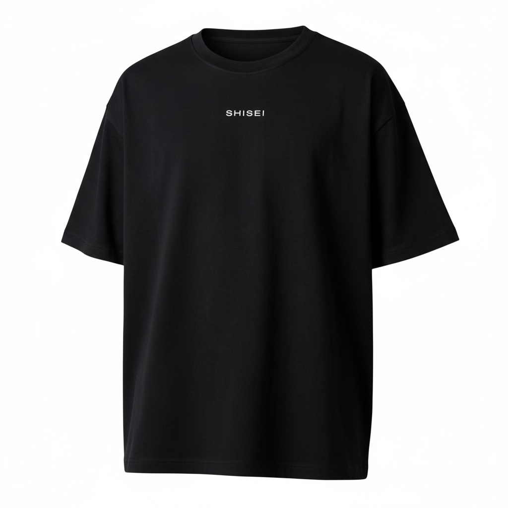 Oversize Siyah  T-shirt / Beyaz Nakış