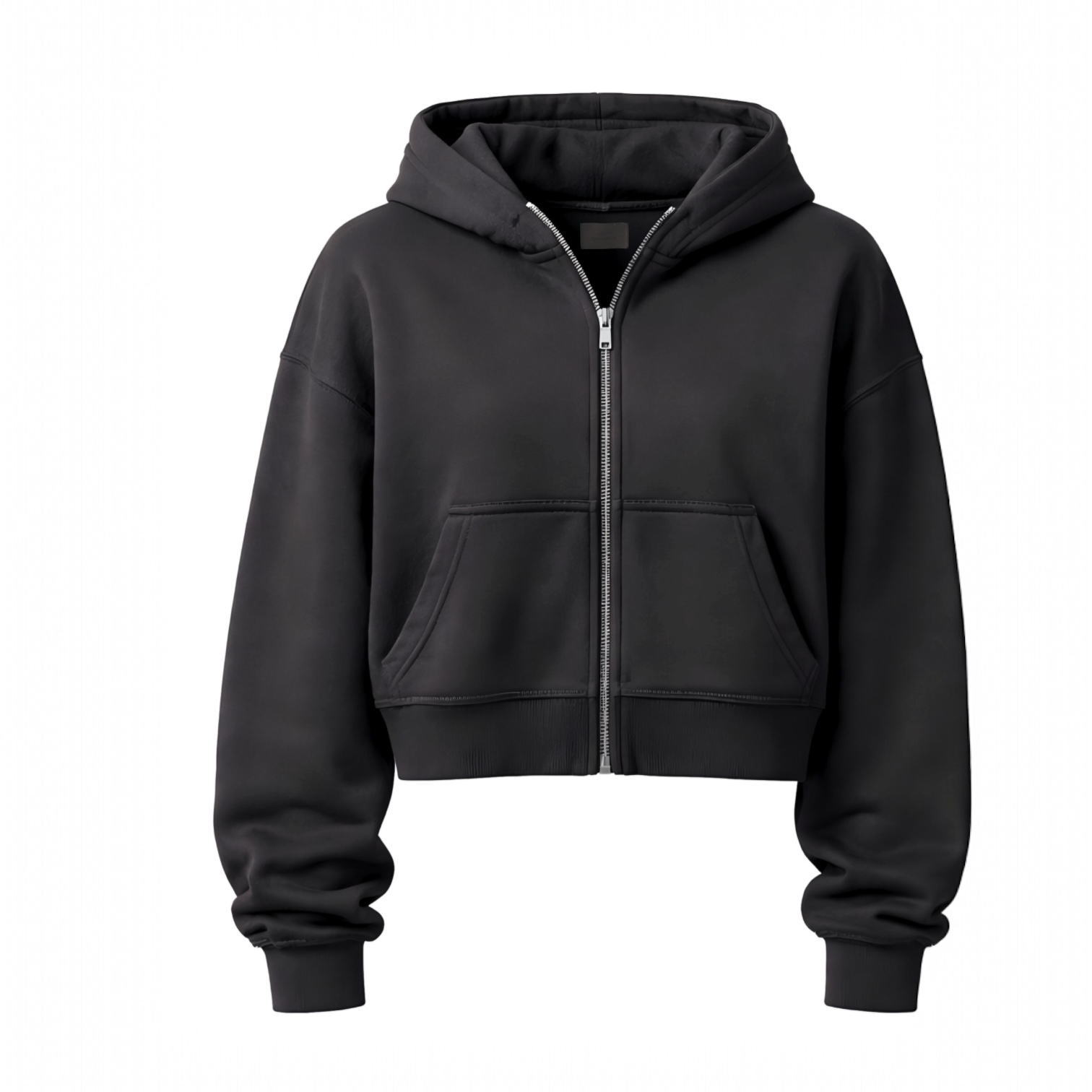 Cropped Zip Hoodie - Black