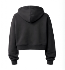 Cropped Zip Hoodie - Black